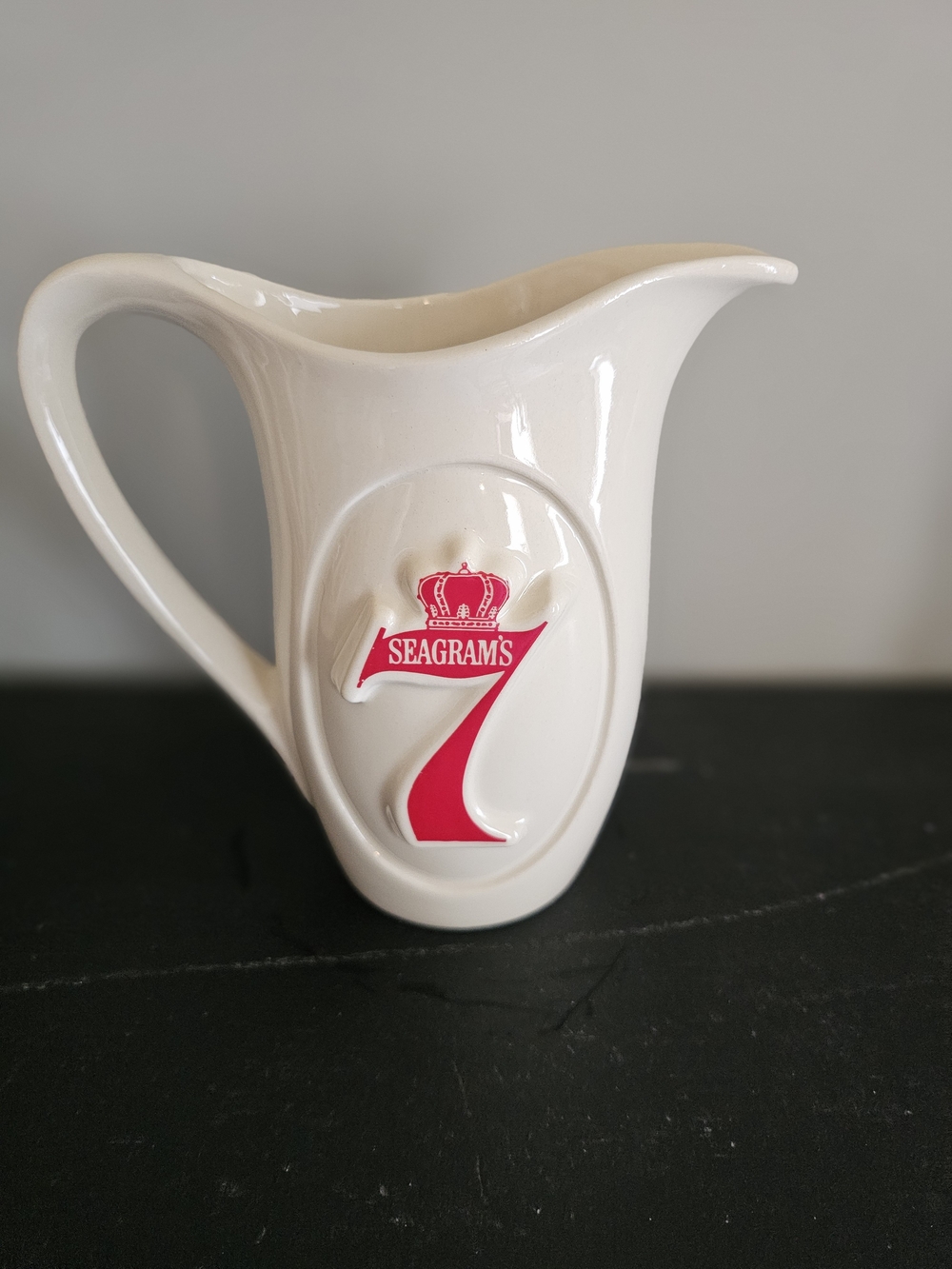 Seagram's 7 Ceramic Pitcher in Cream with Red Logo
